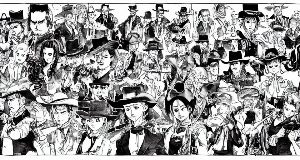 Prompt: detailed ultra sharp, red female sheriff, global lighting, theme saloon from a western, western saloon, booze, revolver, cigars, sheriff sitting in a saloon, all in the style of yoshihiro togashi.