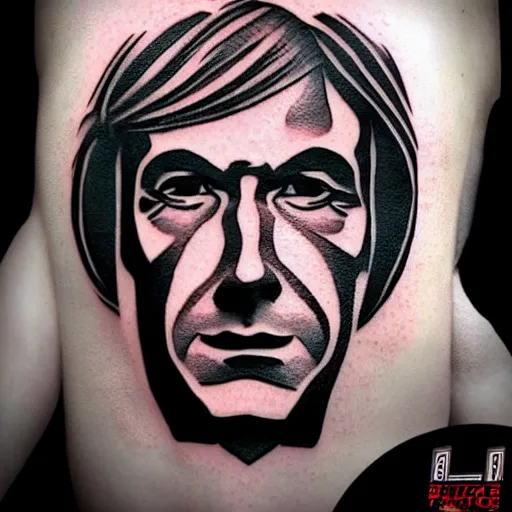 Image similar to tattoo design, stencil, portrait of saul goodman, symmetrical face