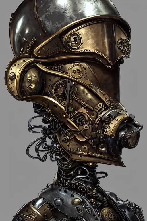 Image similar to steampunk helmet fantasy art mask robot ninja stylized digital illustration sharp focus, elegant intricate digital painting artstation concept art global illumination ray tracing advanced technology chaykin howard and campionpascale and cooke darwyn and davis jack