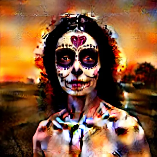 Prompt: photographic portrait of a stunningly beautiful renaissance day of the dead female in soft dreamy light at sunset, contemporary fashion shoot, by edward robert hughes, annie leibovitz and steve mccurry, david lazar, jimmy nelsson, breathtaking, 8 k resolution, extremely detailed, beautiful, establishing shot, artistic, hyperrealistic, beautiful face, octane render