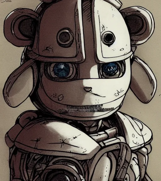 Image similar to beautiful little boy wearing an cyborg bear suit, artwork in kentaro miura and made in abyss and bomberman and codename : kids next door, smooth, beautiful lightness, anatomically correct, trending on pixiv, forest