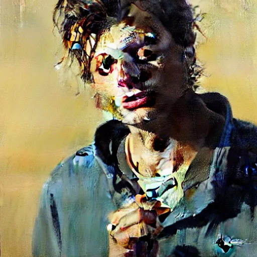 Image similar to portrait of mac demarco smoking a cigarette, detailed face, detailed painting, epic lighting, by ilya repin, phil hale and kent williams