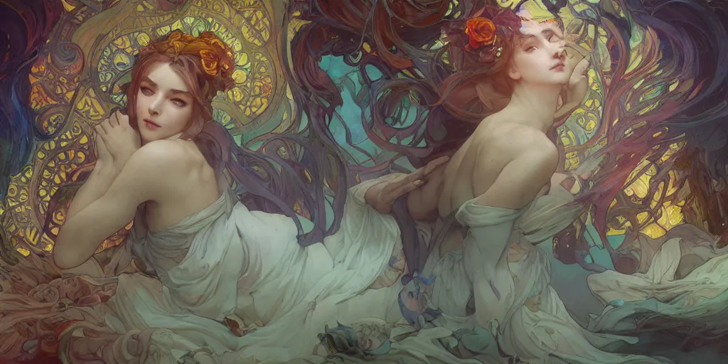 Image similar to dreamscape, female, vivid colors, art by artgerm and greg rutkowski and alphonse mucha and loish and wlop, highly detailed sculpture, intricate detailed, ommatidia, 8 k, cinematic atmosphere, post - processing