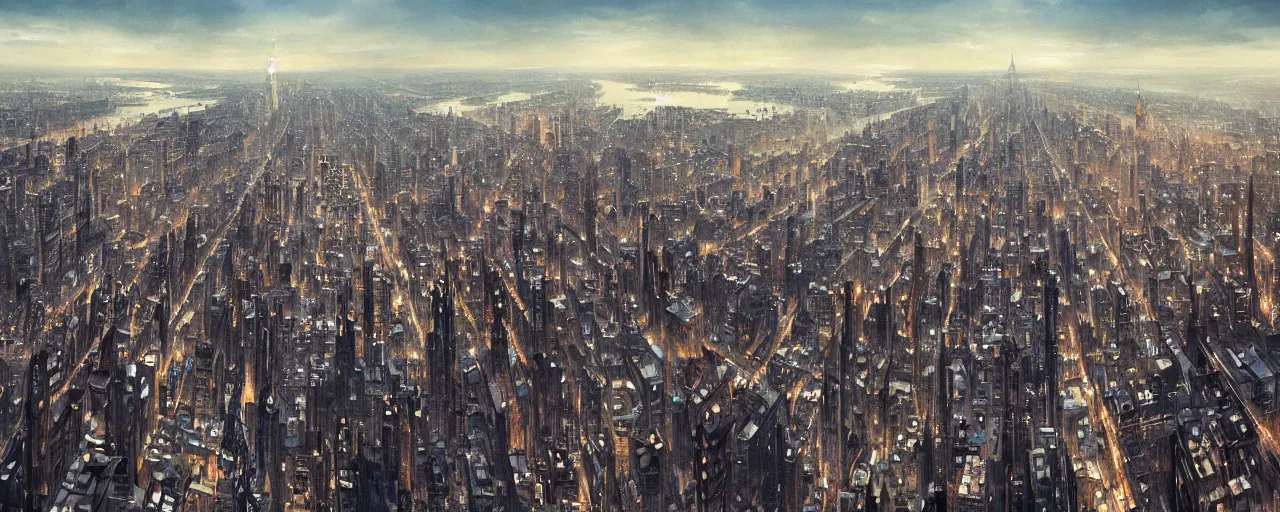 Prompt: stunning photo of all of manhattan. aerial. cinematic lighting. art by greg rutkowski and william o'connor