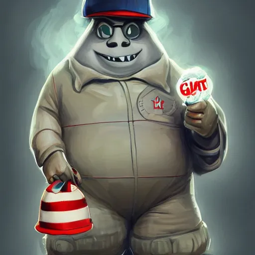 Image similar to a giant ghostbusters stay puff marshmallow man wearing timberland shoes and a yankee hat smoking a joint walking in new york city, highly detailed portrait, digital painting, artstation, concept art, smooth, sharp foccus ilustration, artstation hq