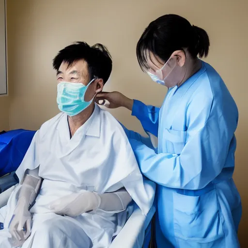 Prompt: zhang zhongjing getting chemotherapy, ultra detailed, hdr, 8 k, professional photography