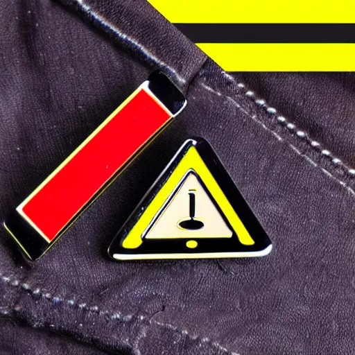 Image similar to a triangle enamel pin of a caution hazard label, smooth curves