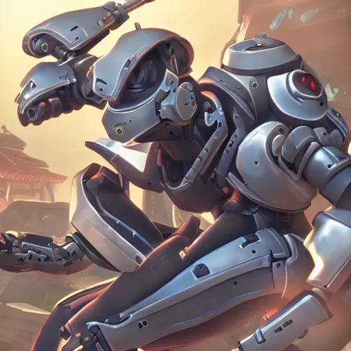 Image similar to Detailed epic drawing of a robot ninja, Overwatch, official art