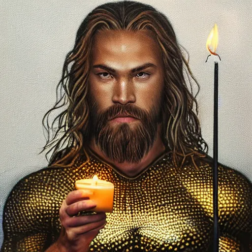 Prompt: intricate five star portrait of aquaman in tears, emotional, blowing the candle at his birthday, oil on canvas, hdr, high detail, photo realistic, hyperrealism, matte finish, medium contrast, 3 d depth, centered, masterpiece, grainy, muted colors, enhanced light effect, enhanced eye detail, artstationhd