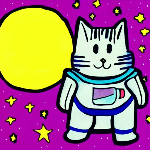 Prompt: cat illustartion cat wearing a space suit