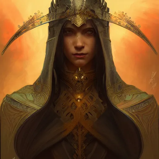 Image similar to portrait of a mystical knight, mystic, spiritual, strange, science fiction, intricate, headshot, highly detailed, digital painting, artstation, concept art, sharp focus, cinematic lighting, illustration, art by artgerm and greg rutkowski, alphonse mucha, cgsociety