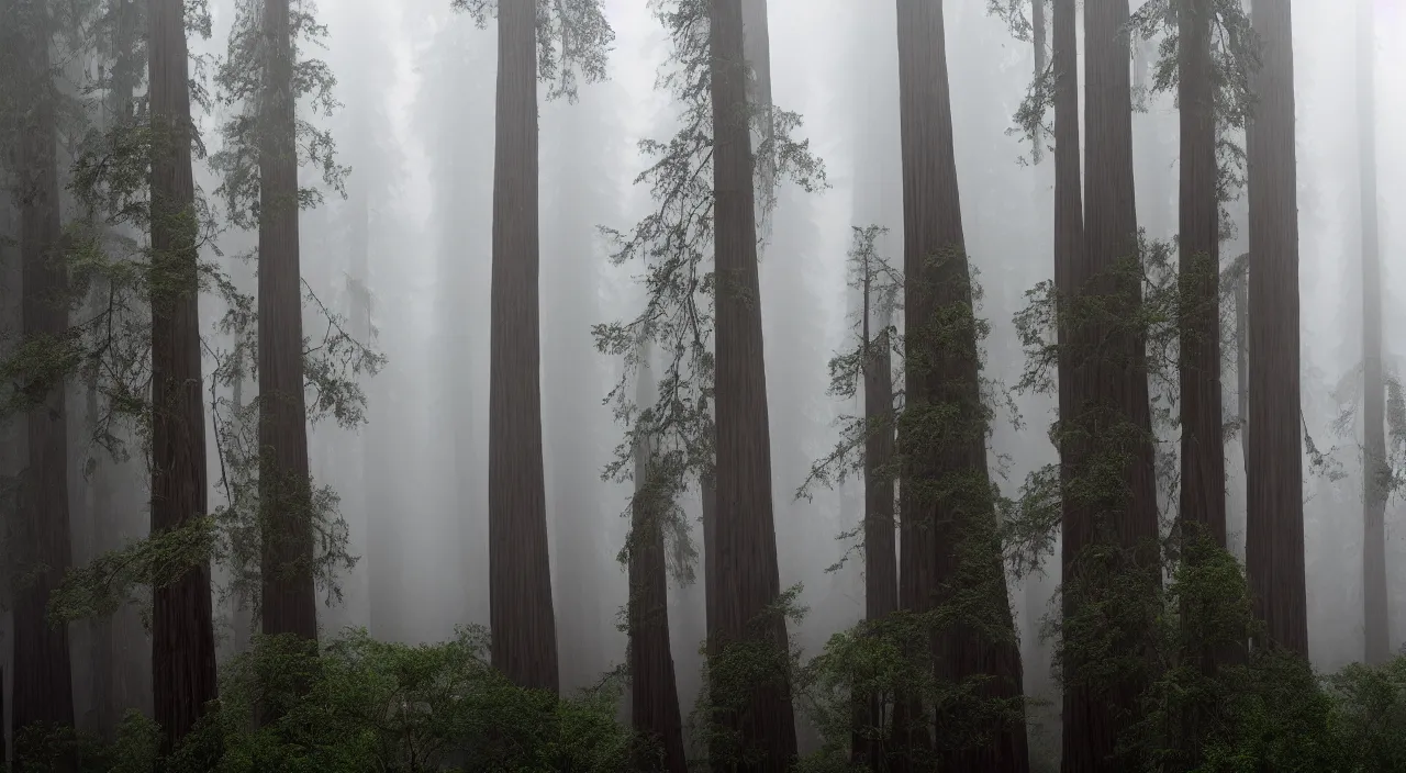 Image similar to dense misty redwood forest sequoia award-winning photography, national geographic