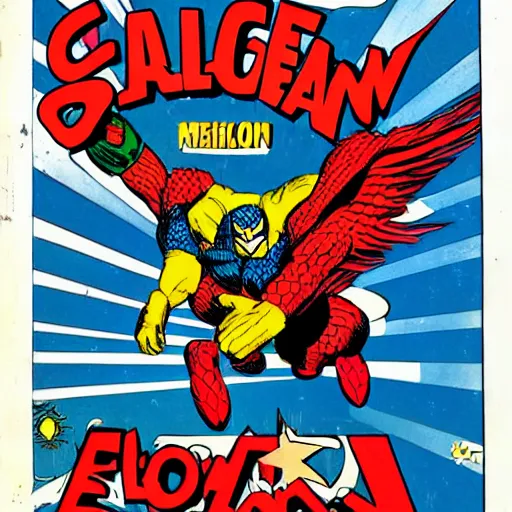 Prompt: comic book cover about superhero called eagle man, superhero with eagle mask and wings logo, issues 1, realistic