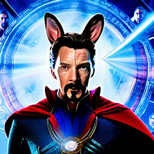 Image similar to Film still of a rabbit as Dr. Strange in avengers endgame, 4k