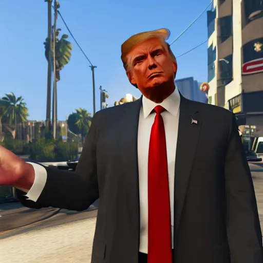 Prompt: donald trump in gta v, videogame render, 4 k, artstation