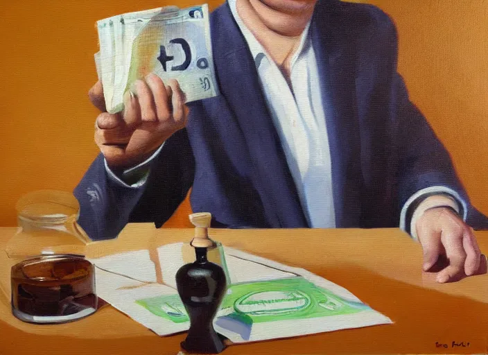 Prompt: business money oil painting