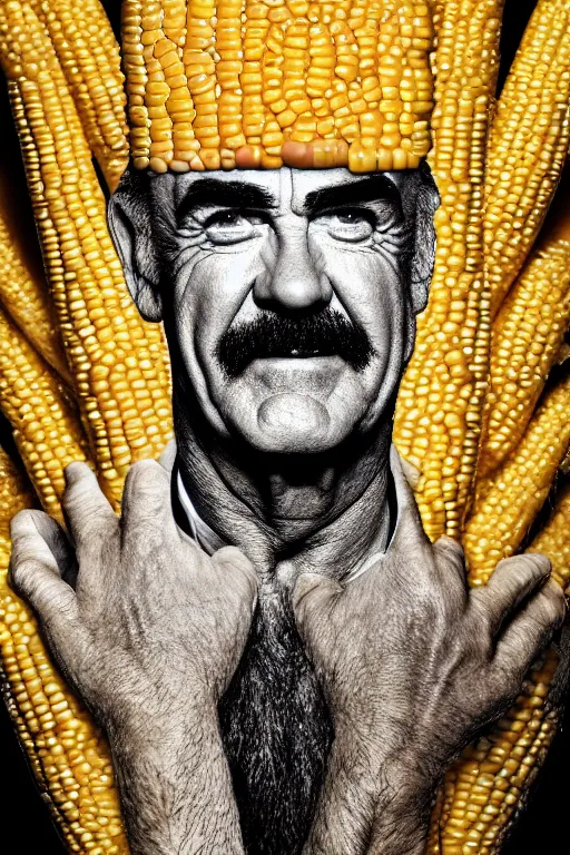 Image similar to 📷 sean connery is corn, made of food, head portrait, dynamic lighting, 4 k