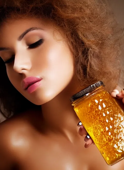 Image similar to beautiful woman made out of honey