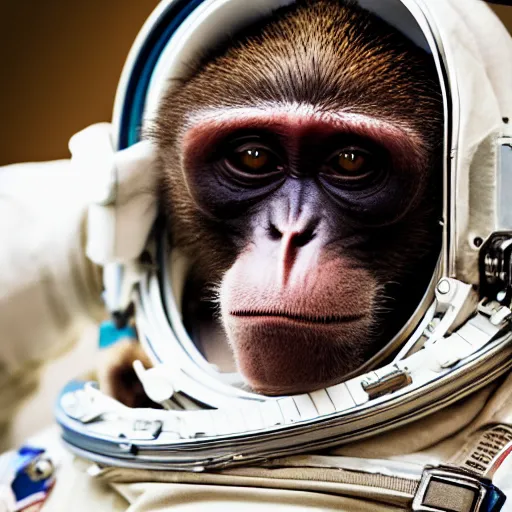 Prompt: photographic portrait of an astronaut monkey