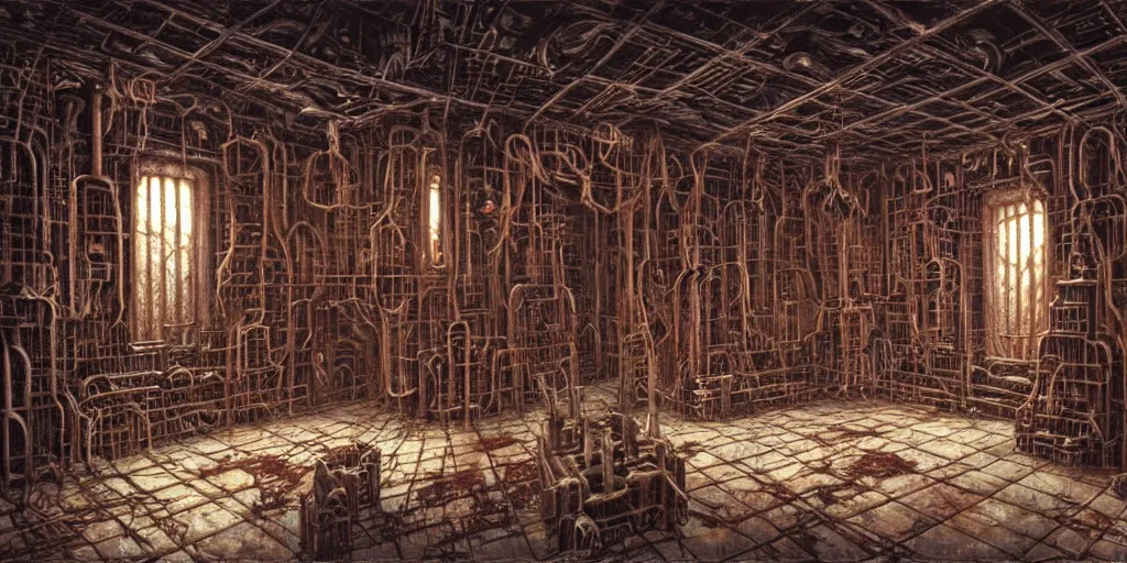 Prompt: dark sinister vampire lair interior by Peter Gric, library, adventure game, inspired by Diablo concept art