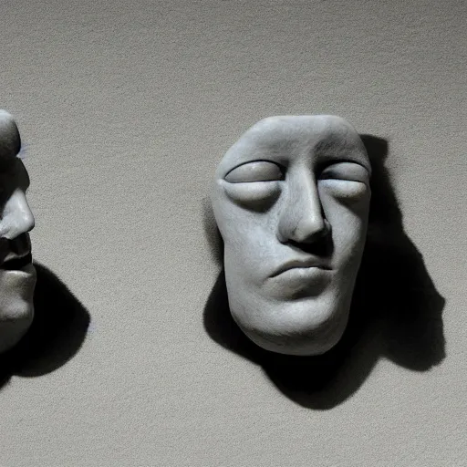 Image similar to surrealism sculpture by enrico ferrarini, faces of the double shadow