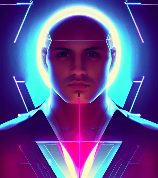 Image similar to symmetry!! arab prince of technology, solid cube of light, hard edges, product render retro - futuristic poster scifi, lasers and neon circuits, handsome arab prince, intricate, elegant, highly detailed, digital painting, artstation, concept art, smooth, sharp focus, illustration, dreamlike, art by artgerm