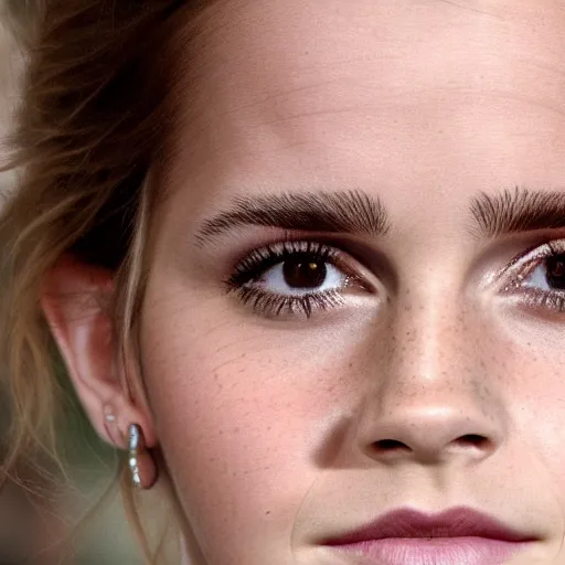 Image similar to closeup of emma watson's face, high quality, 8 k, photorealistic, beautiful, film