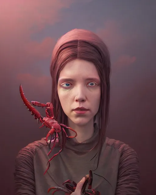 Image similar to highly detailed surreal vfx portrait of a lobsterpunk grim reaper, stephen bliss, unreal engine, greg rutkowski, loish, rhads, beeple, makoto shinkai and lois van baarle, ilya kuvshinov, rossdraws, tom bagshaw, alphonse mucha, global illumination, detailed and intricate environment