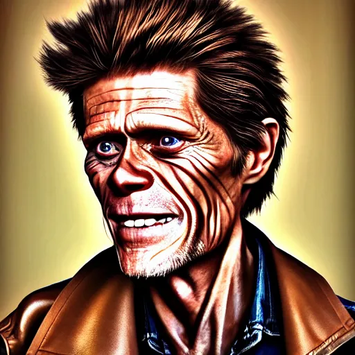 Prompt: photo portrait of willem dafoe cosplaying as postal dude, willem dafoe, realistic, hyperrealistic, 8 k resolution, hd quality, very detailed, highly detailed, intricate details, real life, real world, trending on artstation, digital art, really realistic, very realistic, headshot, head in frame, photograph, portrait, head in frame