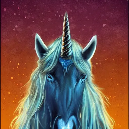 Image similar to an evil unicorn, fantasy art