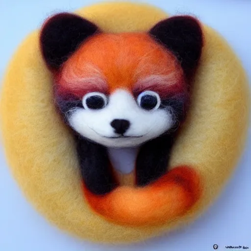 Image similar to a red panda needle felted, needle felting art.