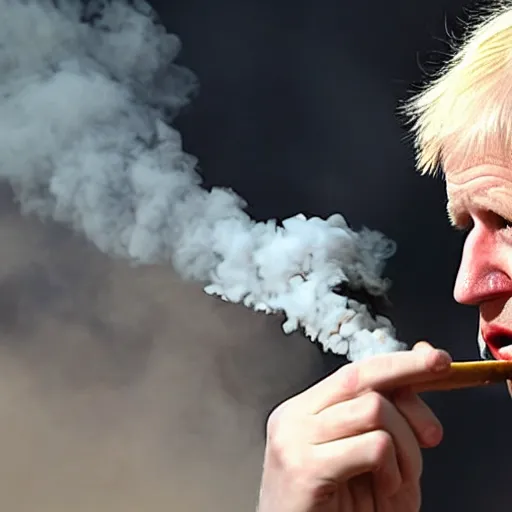 Image similar to medium shot photo of Boris Johnson smoking weed, 4k, ultra HD