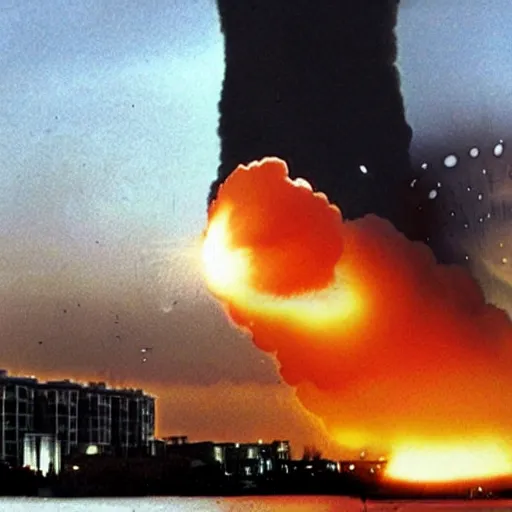 Prompt: A nuclear warhead is exploding in the middle of a city.