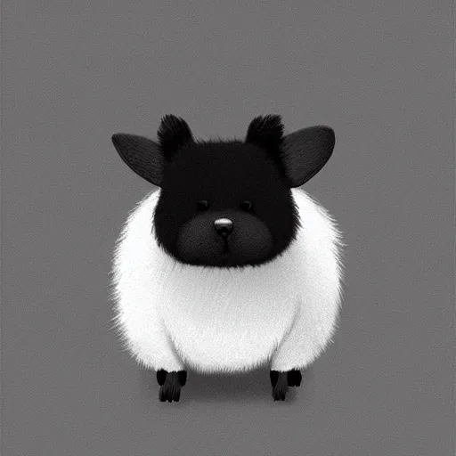 Image similar to Goro Fujita illustrating a beautiful black and white fluffy dog, with big ears on a plain background, art by Goro Fujita, sharp focus, highly detailed, ArtStation