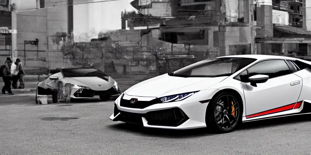 Prompt: a honda civic in the shape of lamborghini huracan