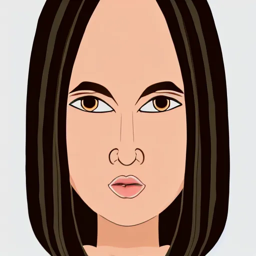 Image similar to chubby brunette woman with straight hair in a short bob, round face, romanian heritage, brown eyes, olive skin, bulbous nose, big chin, wide face, no bangs, digital art, cartoon, cute, 8k, illustration, trending on artstation, medium shot, head shot