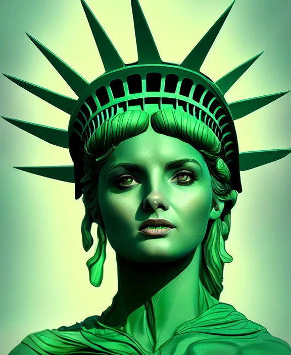 Prompt: cute woman dressed as statue of liberty, perfect face, symmetrical eyes, green skin, cinematic, stunning, elegant, highly detailed, psychedelic, digital painting, artstation, smooth, hard focus, illustration, art by jessica rossier and and brian froud