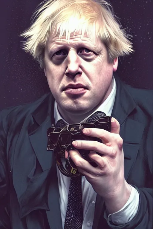 Prompt: Boris Johnson as Neo from Matrix in glasses stoping bullets, Boris Johnson hairstyle, full body realistic portrait, highly detailed, muscular body, digital painting, artstation, concept art, smooth, sharp focus, illustration, cinematic lighting, art by artgerm and greg rutkowski and alphonse mucha