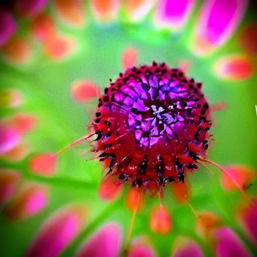 Image similar to 10 different photos of a bug’s eye view of a flower.