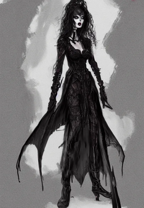 Prompt: female wearing gothic clothes, concept art by jin kim