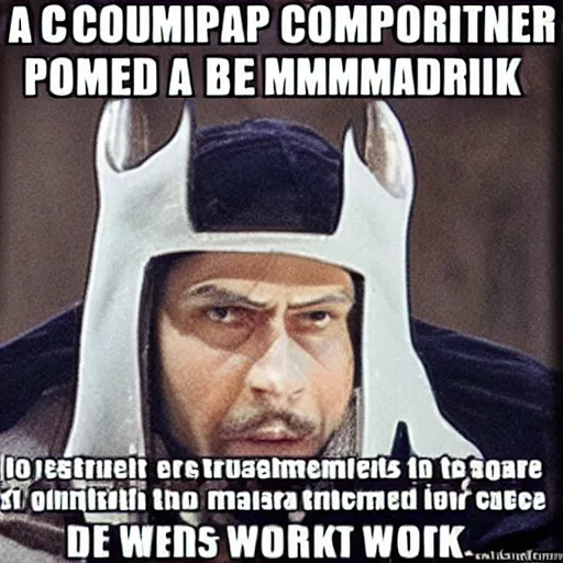 Image similar to a computer programmer from the medieval times, annoyed at work