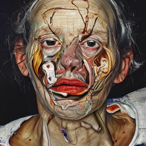 Image similar to high quality high detail painting by lucian freud and jenny saville, hd, hysteric face, turquoise