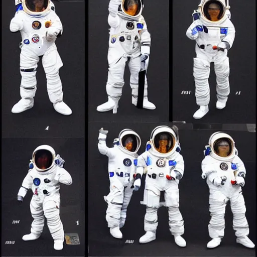 Image similar to 8 queens dressed as astronauts looking at the universe