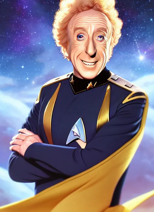 Prompt: cute star trek officer gene wilder, natural lighting, path traced, highly detailed, high quality, digital painting, by don bluth and ross tran and studio ghibli and alphonse mucha, artgerm
