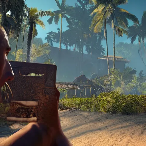 Image similar to a still of from the movie apocalypse now crossover with the game the witness