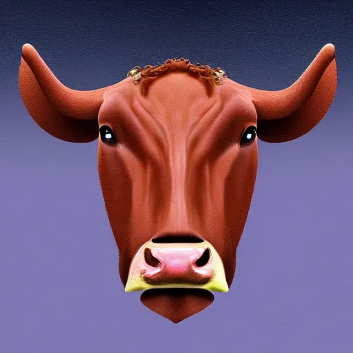 Image similar to half man, half cow, digital art painting, abstract