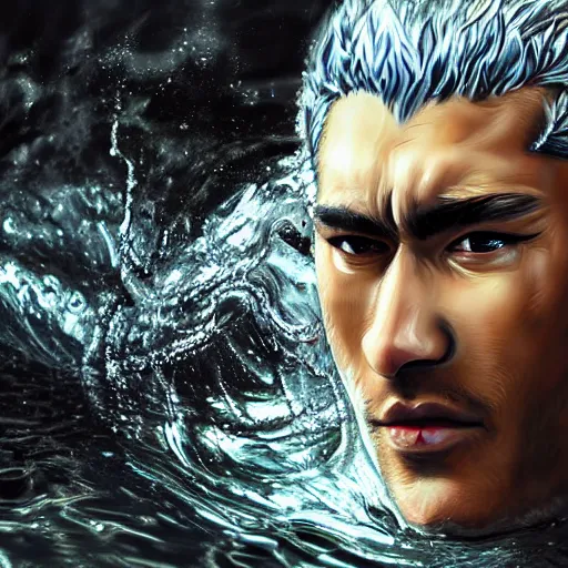 Prompt: hyper realistic photoshop photo edited by expert painting photorealistic shockingly amazing portrait of guts from berserk submerged in water ,extremely detailed, made by wlop and maxwell boas