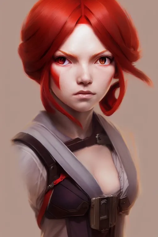 Image similar to longshot, 3 / 4 view of a red headed woman in villager cosplay from super smash brothers intricate, elegant, sharp focus, illustration, highly detailed, concept art, matte, trending on artstation, anime, art by wlop and artgerm and greg rutkowski, ilya kuvshinov, strong strokes,