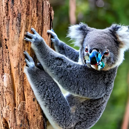 Image similar to koala walking on a rope, high