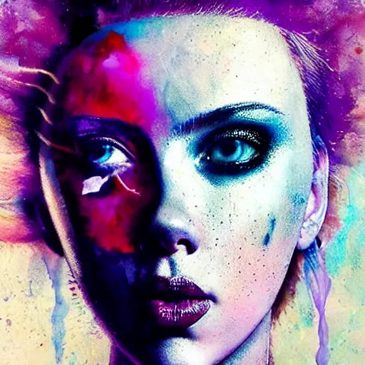 Prompt: scarlett johansson as delirium from sandman, ( hallucinating colorful soap bubbles ), by jeremy mann, by sandra chevrier, by dave mckean and richard avedon and maciej kuciara, punk rock, tank girl, high detailed, 8 k